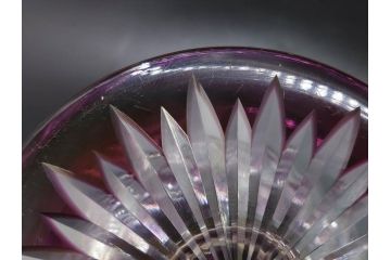 戦前　当時物　切子　色被せ　紫　洗練されたデザインが優美な印象を与えるコンポート(フルーツスタンド、フルーツ皿、脚付きボウル、果物入れ、デザートディッシュ、ガラス、硝子)(R-083023)