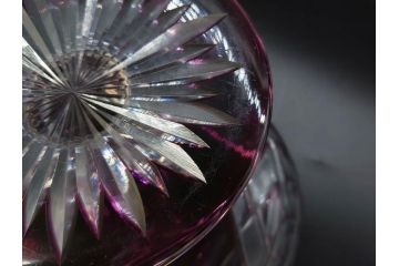 戦前　当時物　切子　色被せ　紫　洗練されたデザインが優美な印象を与えるコンポート(フルーツスタンド、フルーツ皿、脚付きボウル、果物入れ、デザートディッシュ、ガラス、硝子)(R-083023)