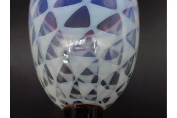 戦前　当時物　棗型(なつめ形)　乳白ぼかし　鱗文　赤縁　エナメル脚　可愛らしい雰囲気を醸し出す氷コップ2客セット(ベル型?、グラス、和ガラス、硝子)(R-083025)