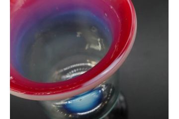 戦前　当時物　棗型(なつめ形)　乳白ぼかし　鱗文　赤縁　エナメル脚　可愛らしい雰囲気を醸し出す氷コップ2客セット(ベル型?、グラス、和ガラス、硝子)(R-083025)