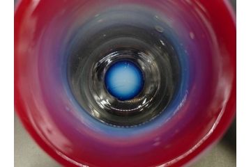 戦前　当時物　棗型(なつめ形)　乳白ぼかし　鱗文　赤縁　エナメル脚　可愛らしい雰囲気を醸し出す氷コップ2客セット(ベル型?、グラス、和ガラス、硝子)(R-083025)