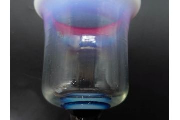 戦前　当時物　棗型(なつめ形)　乳白ぼかし　鱗文　赤縁　エナメル脚　可愛らしい雰囲気を醸し出す氷コップ2客セット(ベル型?、グラス、和ガラス、硝子)(R-083025)