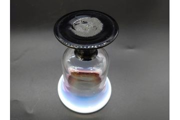 戦前　当時物　棗型(なつめ形)　乳白ぼかし　鱗文　赤縁　エナメル脚　可愛らしい雰囲気を醸し出す氷コップ2客セット(ベル型?、グラス、和ガラス、硝子)(R-083025)
