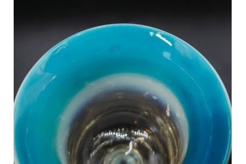 戦前　当時物　棗型(なつめ形)　輪花　青縁　赤縁　レトロな佇まいが魅力の氷コップ3客セット(吹きガラス、グラス、和ガラス、硝子)(R-083027)