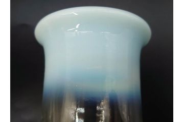 戦前　当時物　棗型(なつめ形)　輪花　青縁　赤縁　レトロな佇まいが魅力の氷コップ3客セット(吹きガラス、グラス、和ガラス、硝子)(R-083027)
