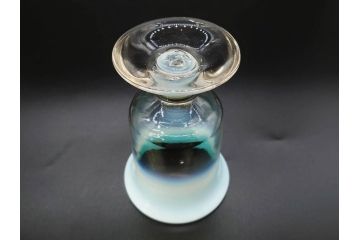 戦前　当時物　棗型(なつめ形)　輪花　青縁　赤縁　レトロな佇まいが魅力の氷コップ3客セット(吹きガラス、グラス、和ガラス、硝子)(R-083027)