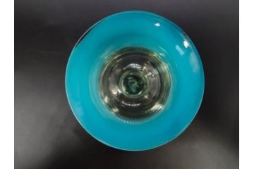 戦前　当時物　棗型(なつめ形)　輪花　青縁　赤縁　レトロな佇まいが魅力の氷コップ3客セット(吹きガラス、グラス、和ガラス、硝子)(R-083027)