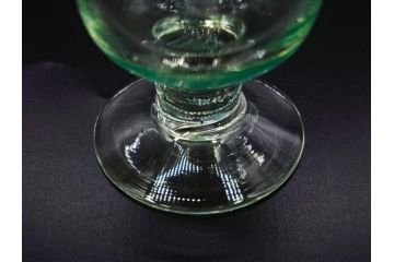 戦前　当時物　棗型(なつめ形)　輪花　青縁　赤縁　レトロな佇まいが魅力の氷コップ3客セット(吹きガラス、グラス、和ガラス、硝子)(R-083027)