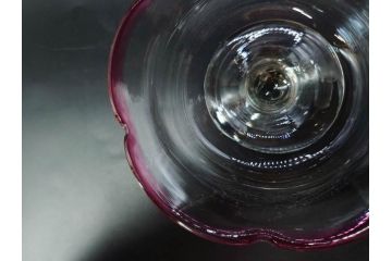 戦前　当時物　棗型(なつめ形)　輪花　青縁　赤縁　レトロな佇まいが魅力の氷コップ3客セット(吹きガラス、グラス、和ガラス、硝子)(R-083027)