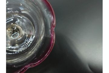 戦前　当時物　棗型(なつめ形)　輪花　青縁　赤縁　レトロな佇まいが魅力の氷コップ3客セット(吹きガラス、グラス、和ガラス、硝子)(R-083027)