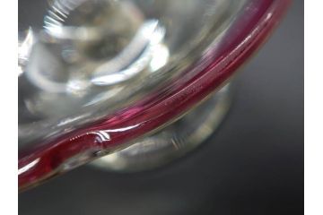 戦前　当時物　棗型(なつめ形)　輪花　青縁　赤縁　レトロな佇まいが魅力の氷コップ3客セット(吹きガラス、グラス、和ガラス、硝子)(R-083027)
