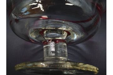 戦前　当時物　棗型(なつめ形)　輪花　青縁　赤縁　レトロな佇まいが魅力の氷コップ3客セット(吹きガラス、グラス、和ガラス、硝子)(R-083027)