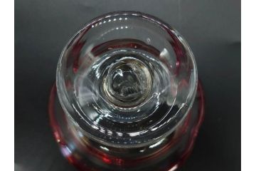 戦前　当時物　棗型(なつめ形)　輪花　青縁　赤縁　レトロな佇まいが魅力の氷コップ3客セット(吹きガラス、グラス、和ガラス、硝子)(R-083027)