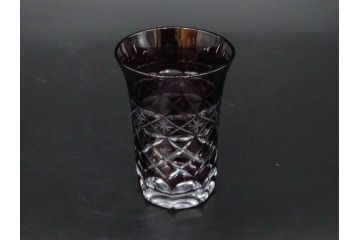 戦前　当時物　切子　色被せ　紫　繊細なカットが美しく上品な雰囲気のグラス4客セット(コップ、タンブラー、和ガラス、硝子)(R-083029)