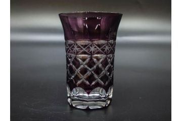 戦前　当時物　切子　色被せ　紫　繊細なカットが美しく上品な雰囲気のグラス4客セット(コップ、タンブラー、和ガラス、硝子)(R-083029)