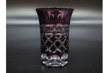 戦前　当時物　切子　色被せ　紫　繊細なカットが美しく上品な雰囲気のグラス4客セット(コップ、タンブラー、和ガラス、硝子)(R-083029)