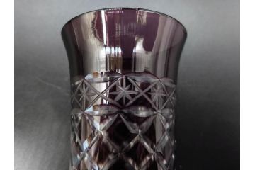 戦前　当時物　切子　色被せ　紫　繊細なカットが美しく上品な雰囲気のグラス4客セット(コップ、タンブラー、和ガラス、硝子)(R-083029)