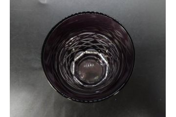 戦前　当時物　切子　色被せ　紫　繊細なカットが美しく上品な雰囲気のグラス4客セット(コップ、タンブラー、和ガラス、硝子)(R-083029)