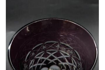 戦前　当時物　切子　色被せ　紫　繊細なカットが美しく上品な雰囲気のグラス4客セット(コップ、タンブラー、和ガラス、硝子)(R-083029)