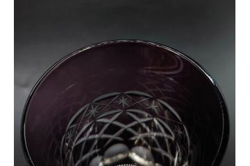 戦前　当時物　切子　色被せ　紫　繊細なカットが美しく上品な雰囲気のグラス4客セット(コップ、タンブラー、和ガラス、硝子)(R-083029)