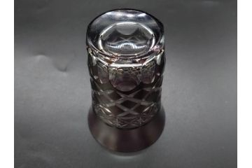 戦前　当時物　切子　色被せ　紫　繊細なカットが美しく上品な雰囲気のグラス4客セット(コップ、タンブラー、和ガラス、硝子)(R-083029)