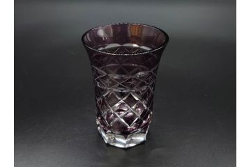 戦前　当時物　切子　色被せ　紫　繊細なカットが美しく上品な雰囲気のグラス4客セット(コップ、タンブラー、和ガラス、硝子)(R-083029)