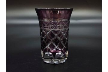 戦前　当時物　切子　色被せ　紫　繊細なカットが美しく上品な雰囲気のグラス4客セット(コップ、タンブラー、和ガラス、硝子)(R-083029)