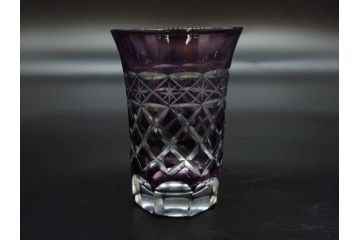 戦前　当時物　切子　色被せ　紫　繊細なカットが美しく上品な雰囲気のグラス4客セット(コップ、タンブラー、和ガラス、硝子)(R-083029)