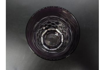 戦前　当時物　切子　色被せ　紫　繊細なカットが美しく上品な雰囲気のグラス4客セット(コップ、タンブラー、和ガラス、硝子)(R-083029)