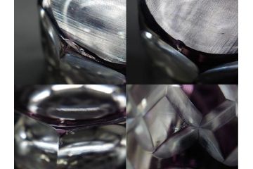 戦前　当時物　切子　色被せ　紫　繊細なカットが美しく上品な雰囲気のグラス4客セット(コップ、タンブラー、和ガラス、硝子)(R-083029)