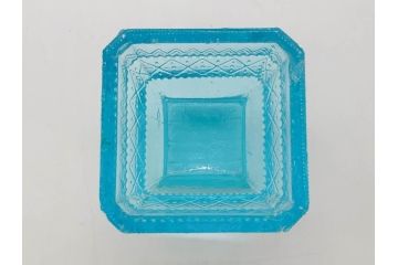 大正〜昭和初期　菓子型　ギヤマン　涼やかな雰囲気の小鉢3点セット(深皿、深鉢、和ガラス、硝子)(R-083030)