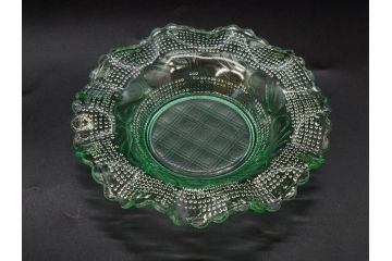 戦前　レース　お洒落なデザインが目を引くガラス皿4枚セット(菊、花、深皿、小皿、和ガラス、硝子)(R-083038)
