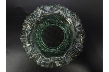 戦前　レース　お洒落なデザインが目を引くガラス皿4枚セット(菊、花、深皿、小皿、和ガラス、硝子)(R-083038)