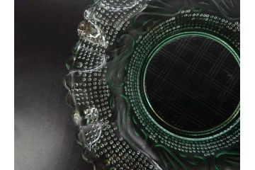 戦前　レース　お洒落なデザインが目を引くガラス皿4枚セット(菊、花、深皿、小皿、和ガラス、硝子)(R-083038)