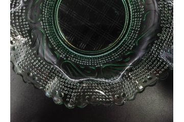 戦前　レース　お洒落なデザインが目を引くガラス皿4枚セット(菊、花、深皿、小皿、和ガラス、硝子)(R-083038)