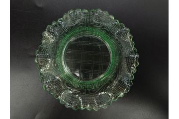 戦前　レース　お洒落なデザインが目を引くガラス皿4枚セット(菊、花、深皿、小皿、和ガラス、硝子)(R-083038)