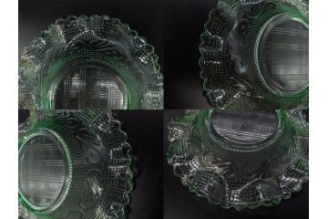 戦前　レース　お洒落なデザインが目を引くガラス皿4枚セット(菊、花、深皿、小皿、和ガラス、硝子)(R-083038)
