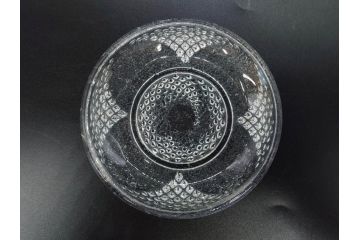 戦前　レース　お洒落なデザインが目を引くガラス皿4枚セット(菊、花、深皿、小皿、和ガラス、硝子)(R-083038)