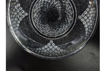 戦前　レース　お洒落なデザインが目を引くガラス皿4枚セット(菊、花、深皿、小皿、和ガラス、硝子)(R-083038)