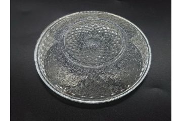戦前　レース　お洒落なデザインが目を引くガラス皿4枚セット(菊、花、深皿、小皿、和ガラス、硝子)(R-083038)