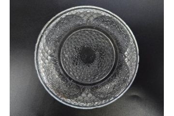 戦前　レース　お洒落なデザインが目を引くガラス皿4枚セット(菊、花、深皿、小皿、和ガラス、硝子)(R-083038)