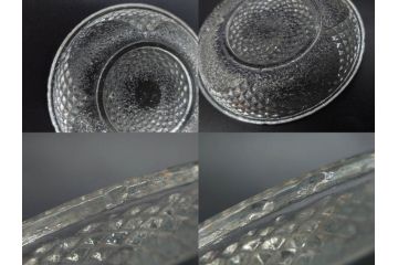 戦前　レース　お洒落なデザインが目を引くガラス皿4枚セット(菊、花、深皿、小皿、和ガラス、硝子)(R-083038)