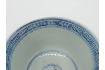 江戸期　古伊万里　染付　線描　繊細なデザインと清涼感溢れる色合いが魅力のそば猪口4客セット(蕎麦猪口、湯呑み、湯のみ、和食器)(R-083040)