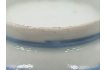 江戸期　古伊万里　染付　線描　繊細なデザインと清涼感溢れる色合いが魅力のそば猪口4客セット(蕎麦猪口、湯呑み、湯のみ、和食器)(R-083040)
