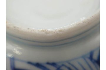 江戸期　古伊万里　染付　線描　繊細なデザインと清涼感溢れる色合いが魅力のそば猪口4客セット(蕎麦猪口、湯呑み、湯のみ、和食器)(R-083040)