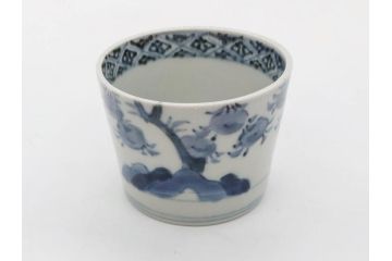 江戸期　古伊万里　染付　蜜柑に鳥文　落ち着いた和の雰囲気にぴったりのそば猪口5客セット(みかん、果実、蕎麦猪口、湯呑み、湯のみ、和食器)(R-083041)