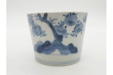 江戸期　古伊万里　染付　蜜柑に鳥文　落ち着いた和の雰囲気にぴったりのそば猪口5客セット(みかん、果実、蕎麦猪口、湯呑み、湯のみ、和食器)(R-083041)