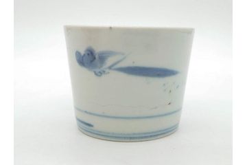 江戸期　古伊万里　染付　蜜柑に鳥文　落ち着いた和の雰囲気にぴったりのそば猪口5客セット(みかん、果実、蕎麦猪口、湯呑み、湯のみ、和食器)(R-083041)