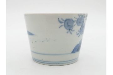 江戸期　古伊万里　染付　蜜柑に鳥文　落ち着いた和の雰囲気にぴったりのそば猪口5客セット(みかん、果実、蕎麦猪口、湯呑み、湯のみ、和食器)(R-083041)