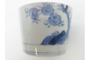 江戸期　古伊万里　染付　蜜柑に鳥文　落ち着いた和の雰囲気にぴったりのそば猪口5客セット(みかん、果実、蕎麦猪口、湯呑み、湯のみ、和食器)(R-083041)